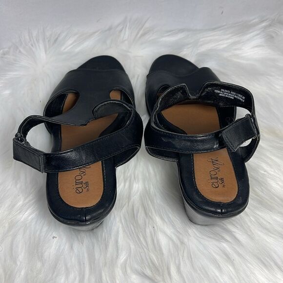 Euro Soft By Soft Valente Black Leather Heeled Sandals Sz 10 WIDE WIDTH - Picture 3 of 6